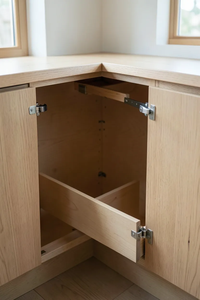 Japandi kitchen with light ash wood plank ceiling adding warmth above white slab cabinets and stone countertops