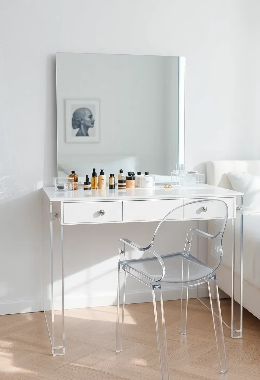 contemporary clear acrylic vanity with transparent design creating airy modern look