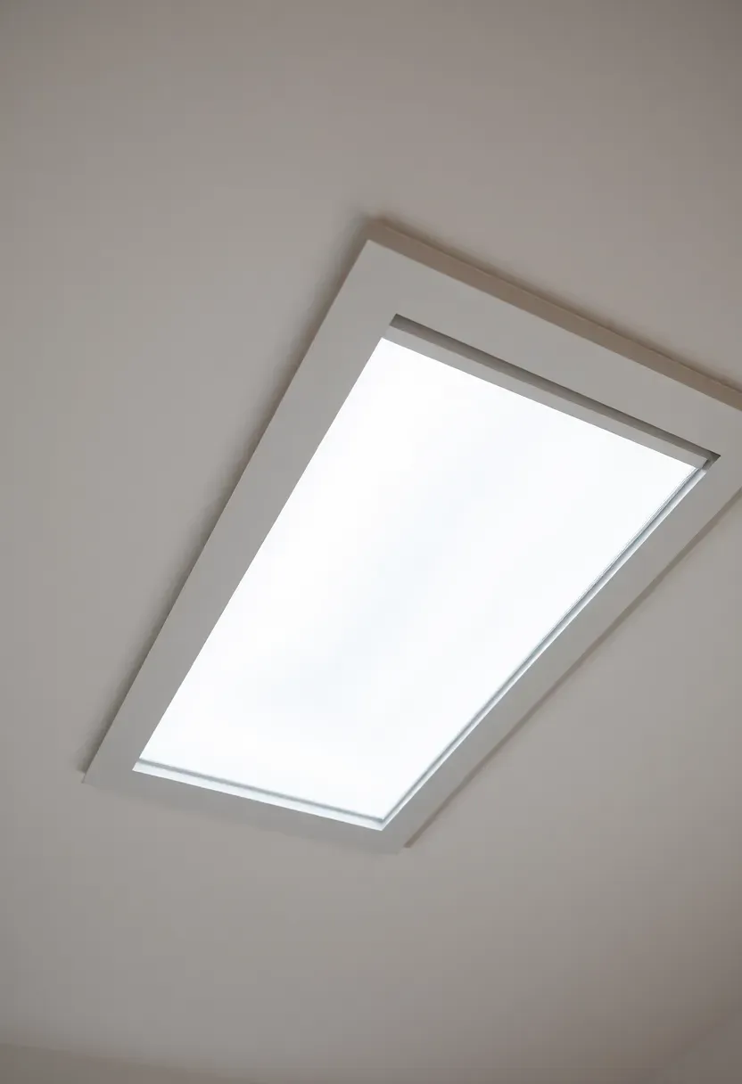 ceiling mounted daylight simulation LED panel mimicking a skylight in a windowless basement