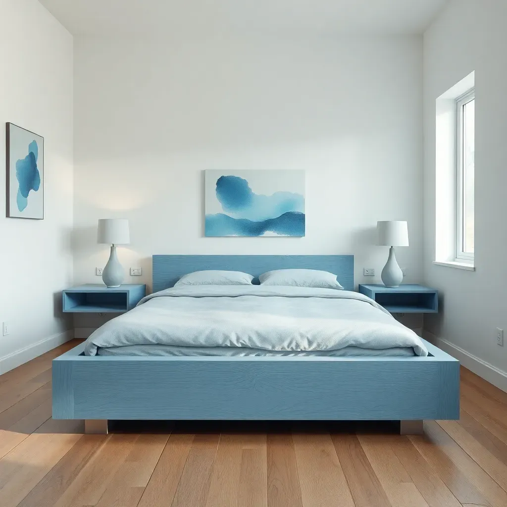 Icy Blue Platform Bed with Floating Nightstands