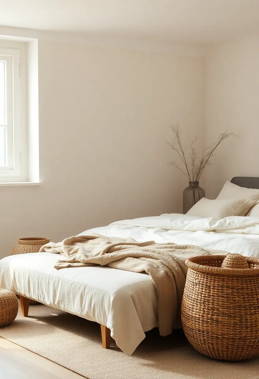 Slim storage bench at the foot