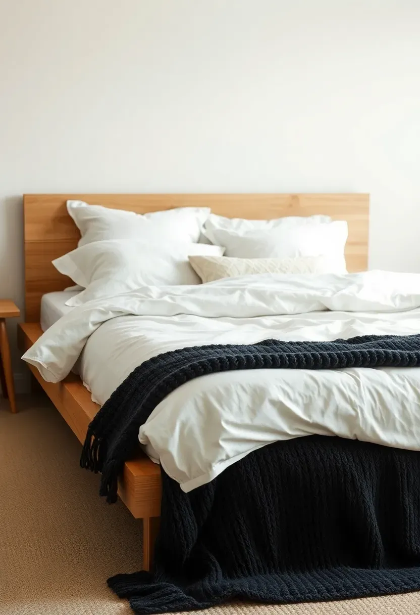 Charcoal or cream wool throw on bed