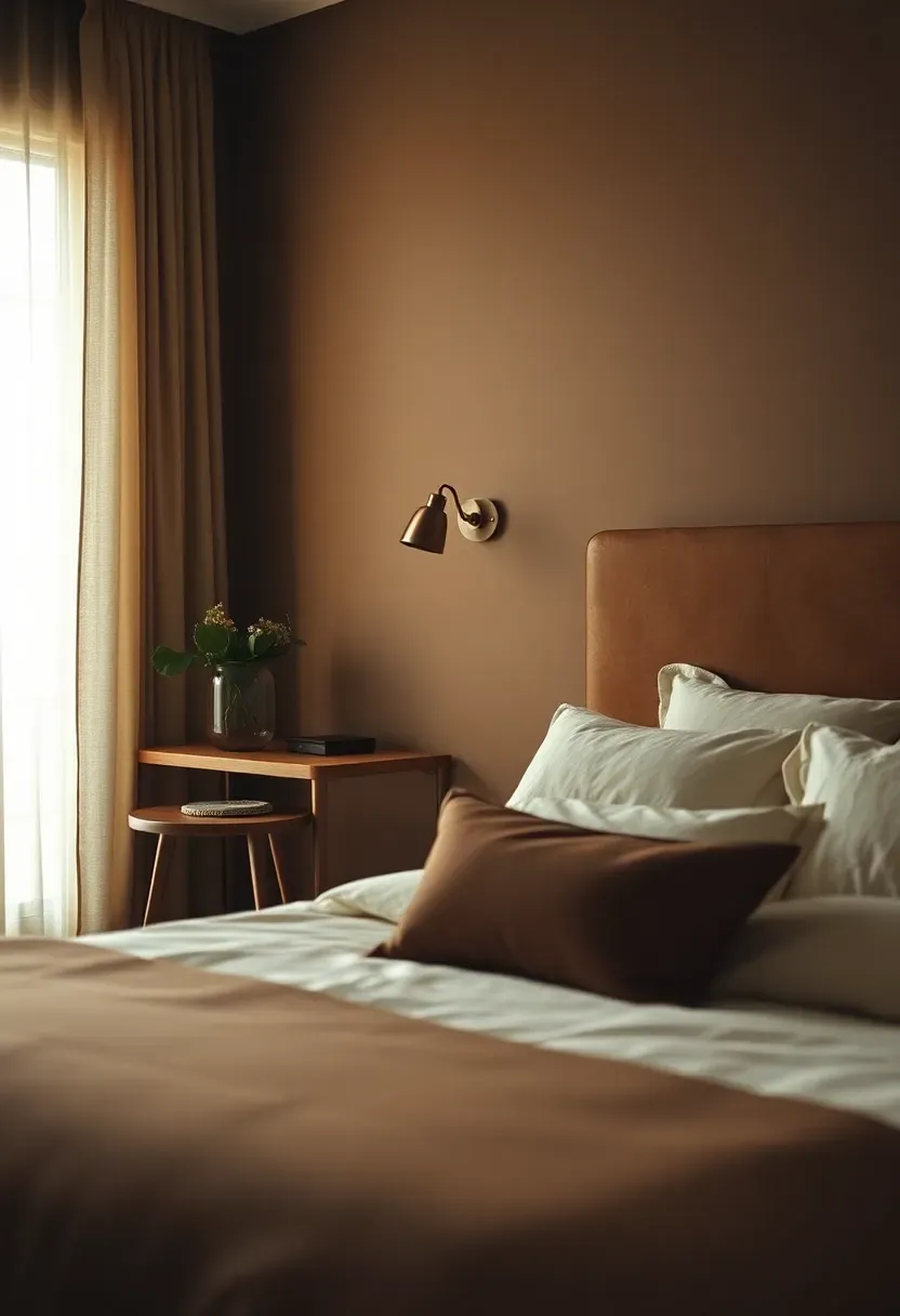 Chocolate walls with camel leather accents