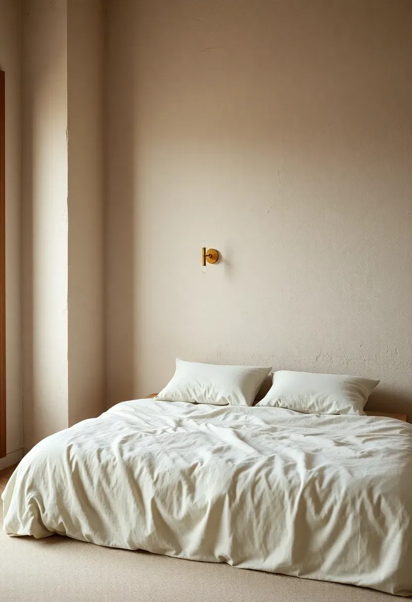 Textured plaster headboard wall with grazing light