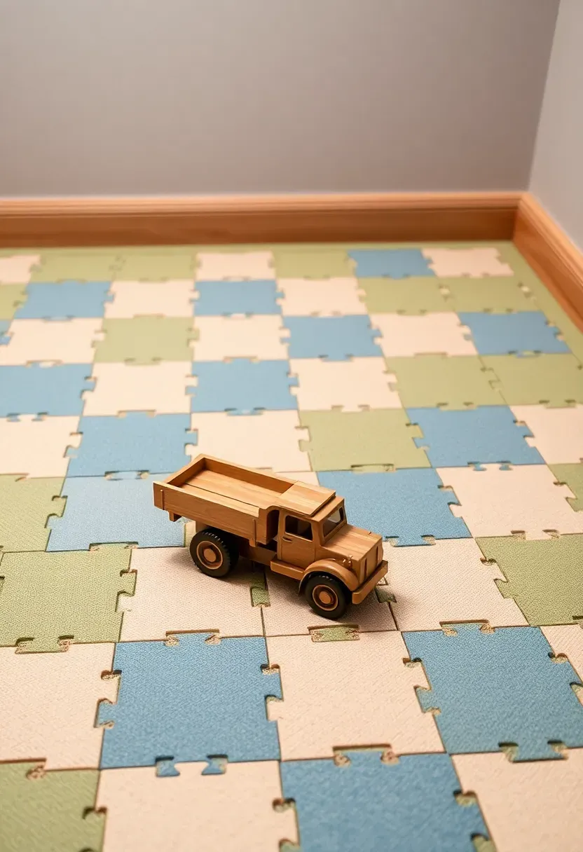 basement playroom floor covered in colorful interlocking foam tiles with children playing