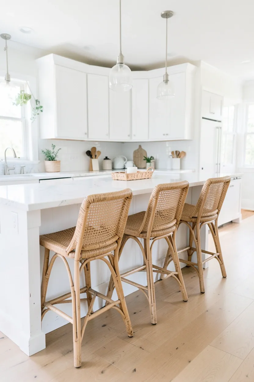 Rattan Bar Stools at Whitewashed Island