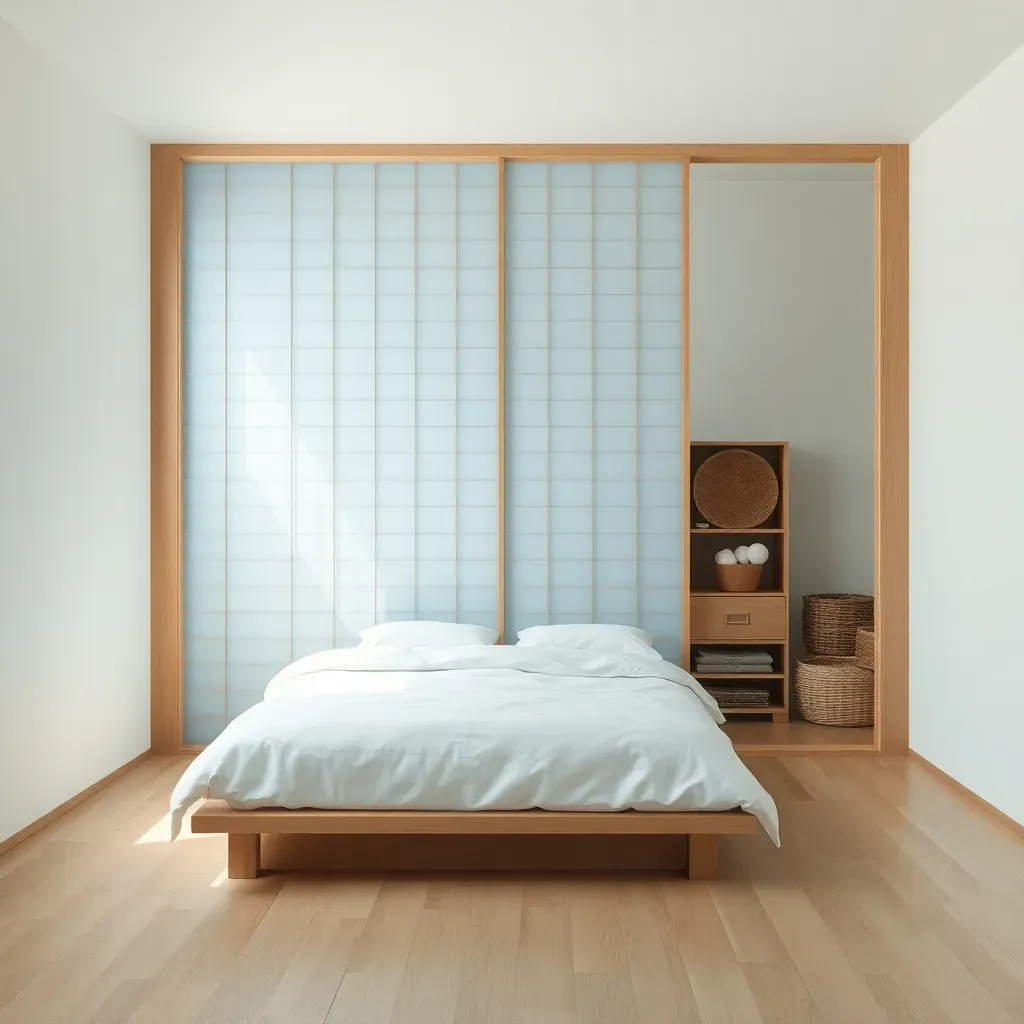 Pale Blue Shoji Screen Room Divider with Storage