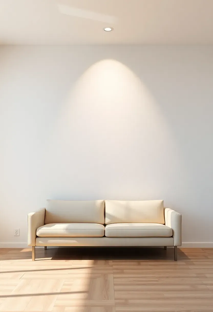 Hyper-realistic 3/4 view of minimalist living room textured wall illuminated by wall grazing recessed lighting. White plaster wall with subtle texture. Recessed ceiling fixture positioned 12 inches from wall casting asymmetric light beam across surface creating dramatic shadow patterns emphasizing texture depth. Cream sofa facing wall, light wood floor. Warm white light creating varied shadow intensity across textured surface. Materials: textured plaster wall, LED grazing fixture. Architectural emphasis. Shallow depth of field, sharp details on texture and light effect. No text, no logos, no watermarks.</p>