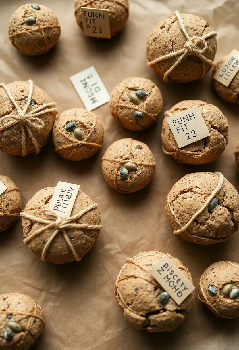 DIY seed bomb favors wrapped in kraft paper twine bundles with hand-stamped wildflower labels