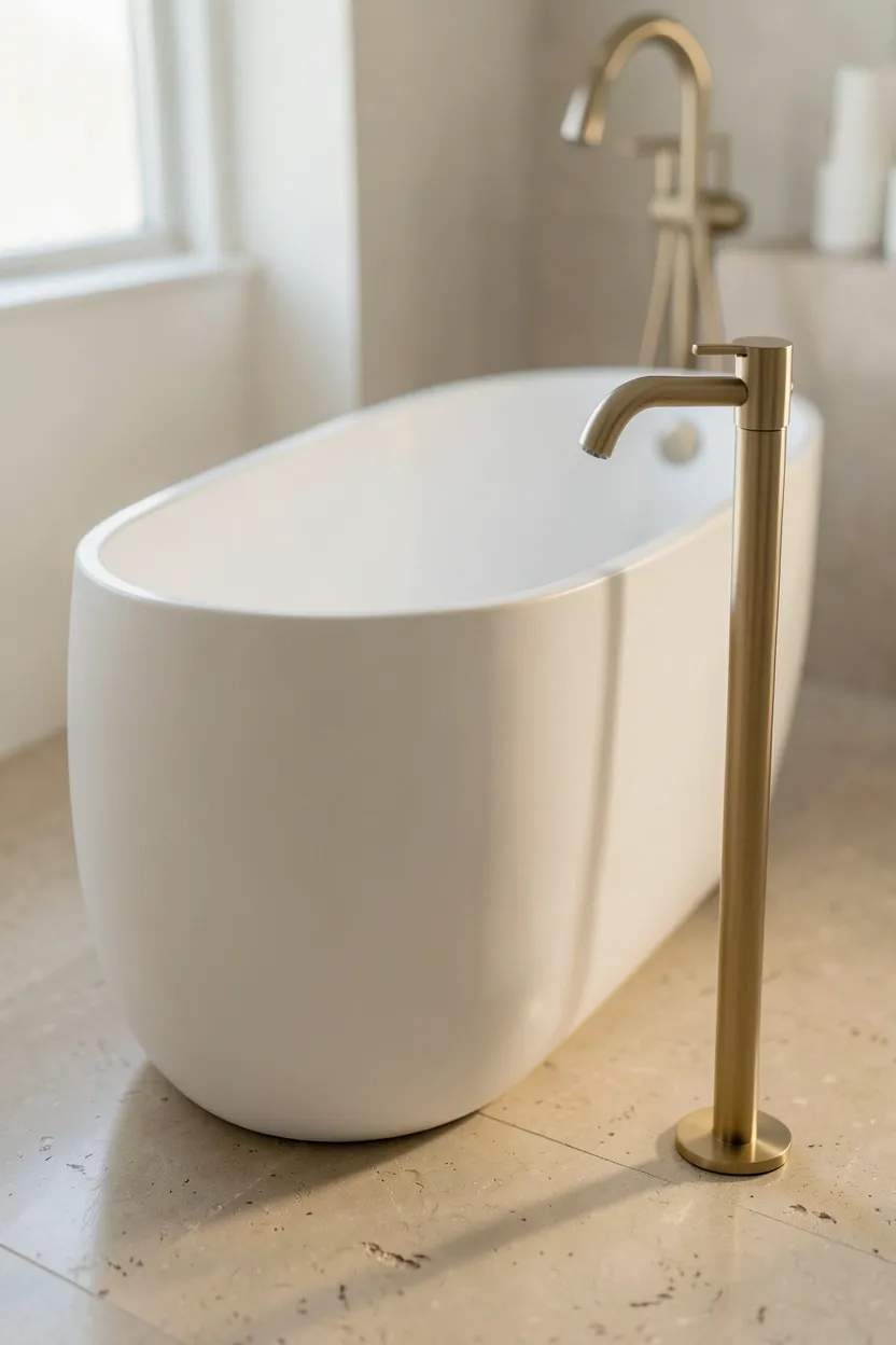 Horizontal light oak plank accent wall behind a floating vanity adding warmth to a minimalist modern bathroom