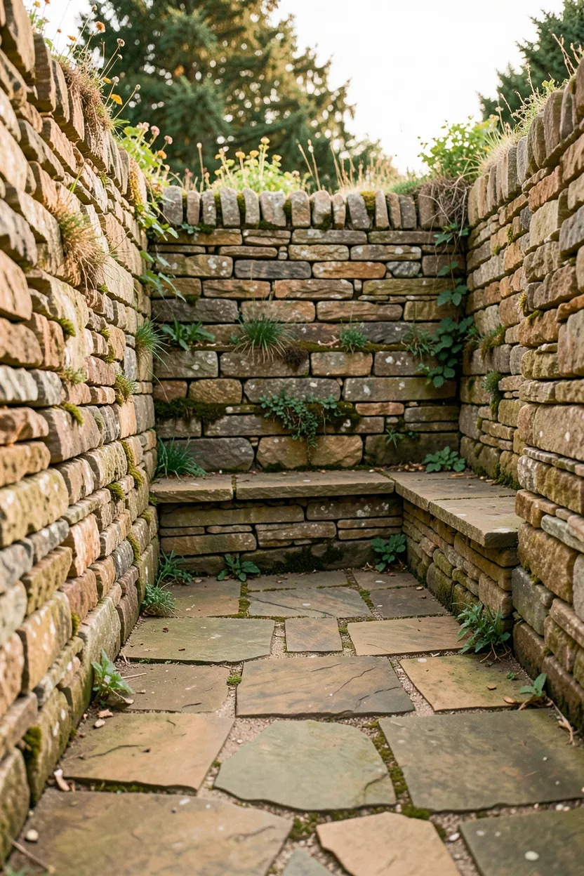 Drystone Flagstone Wall Patio