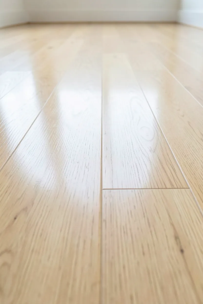 Light oak hardwood flooring reflecting natural light in a bright, open-feeling small Nordic living room