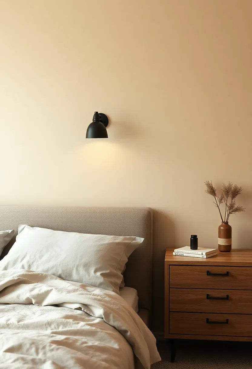 Matte black sconces over warm neutrals