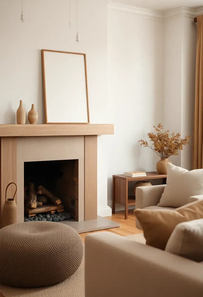 Minimal art rail above a calm mantel