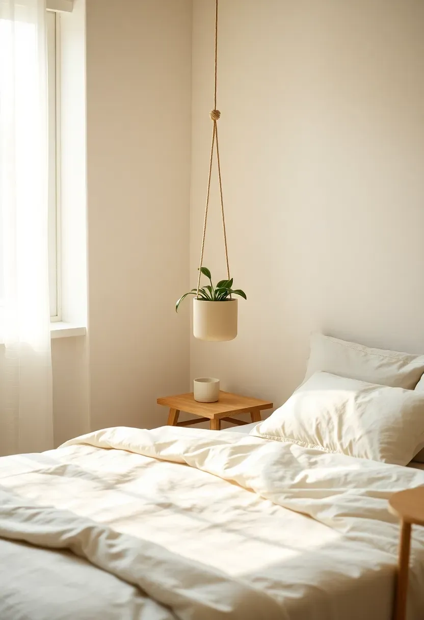 Single hanging planter to lift the eye without clutter