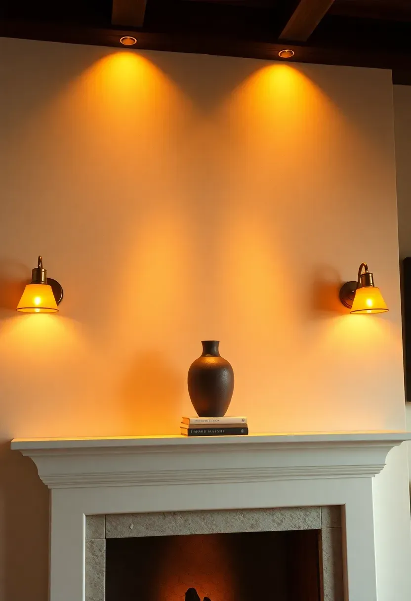 Basement home cinema with deep navy walls, LED bias lighting strips mounted behind a large wall-mounted screen casting a blue-to-purple ambient glow, and low footrest-level LED path lighting running along the side walls toward the screen