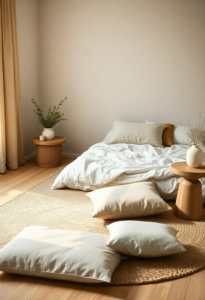 Woven jute and linen tatami-style mat layout