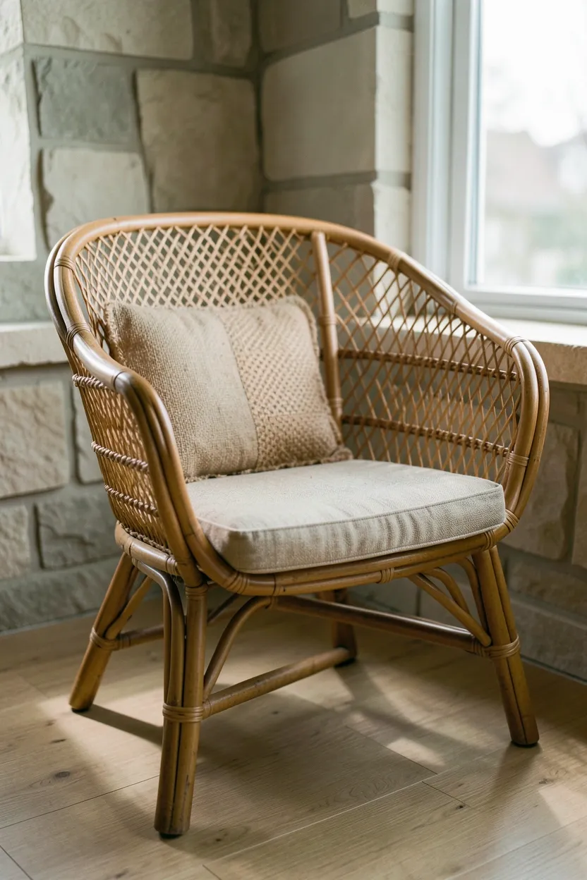 Asymmetrical wabi sabi bedroom layout with off-center bed and mismatched natural wood nightstands