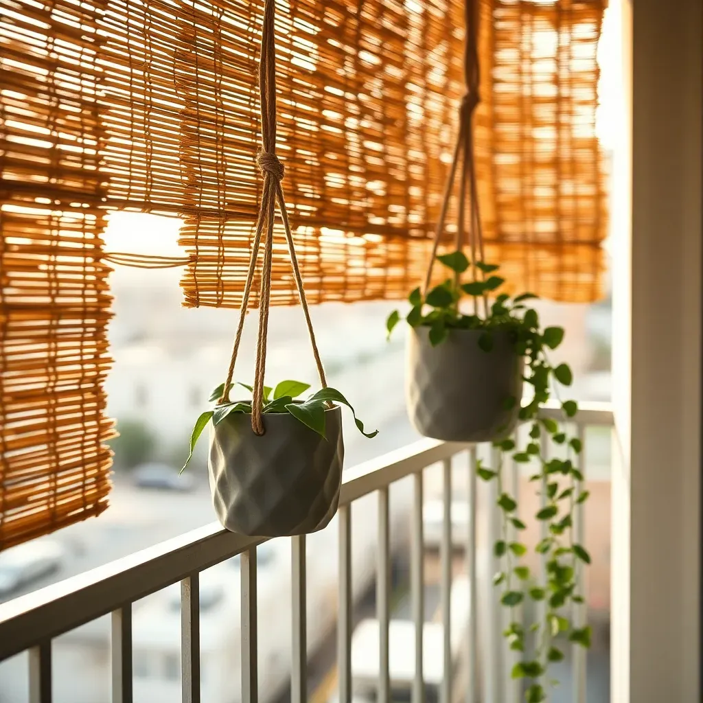 Woven reed privacy screen with hanging planters