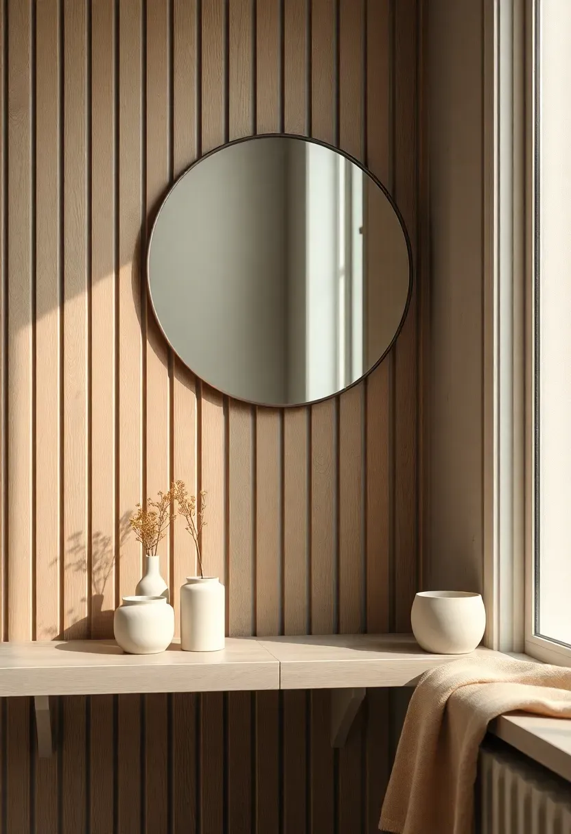 Microcement walls with oak slats