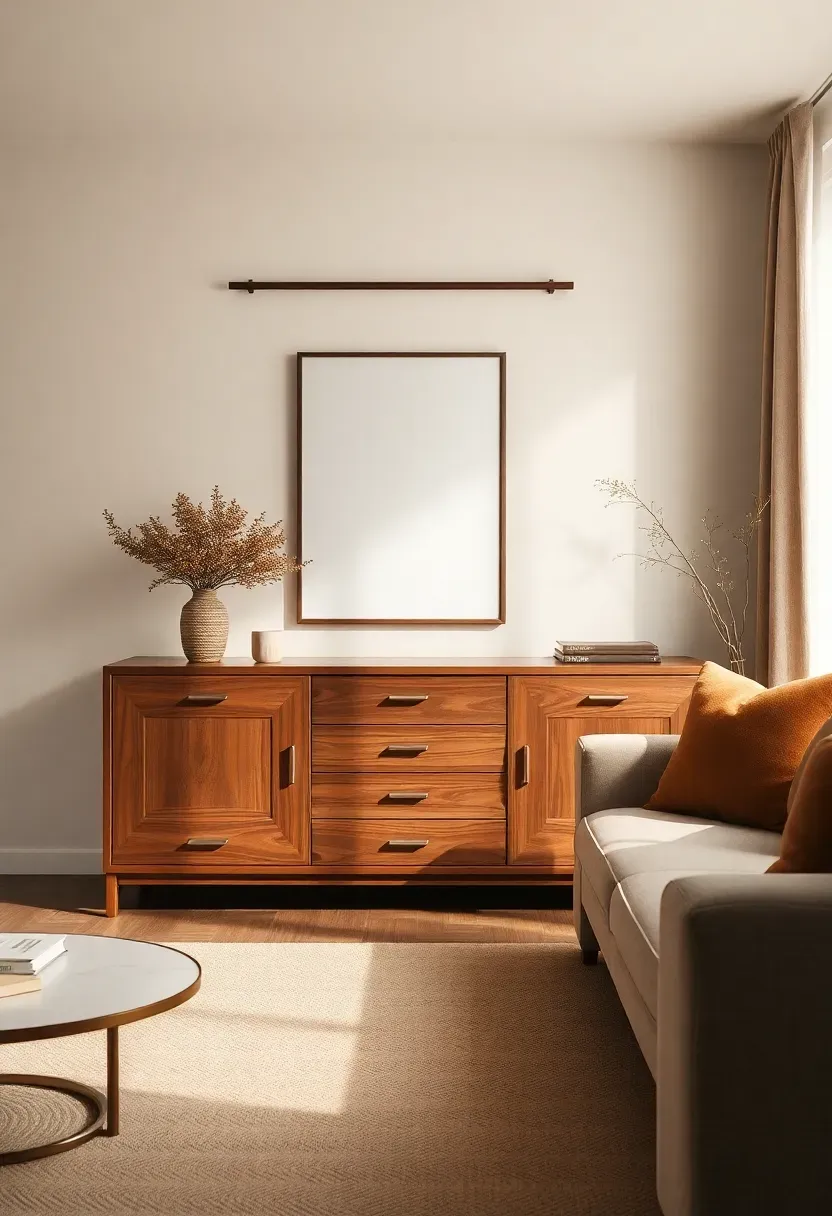 Walnut credenza with art rail focus