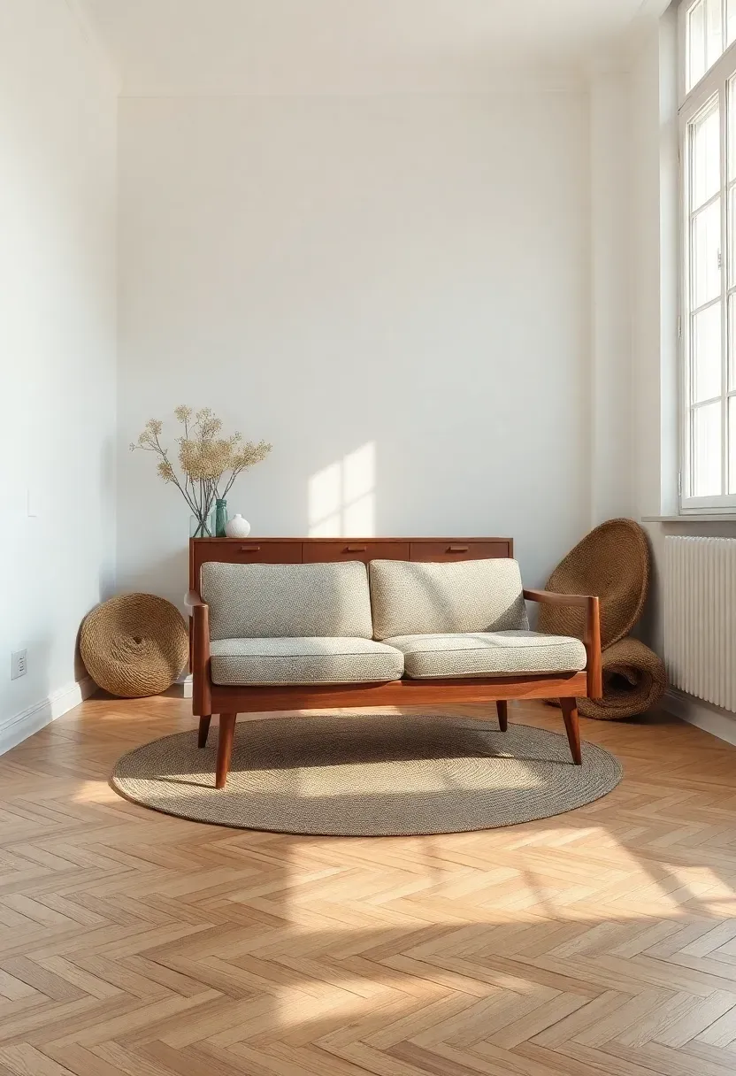 Well-proportioned furniture arranged in a living room with floating sofa and defined rug zone