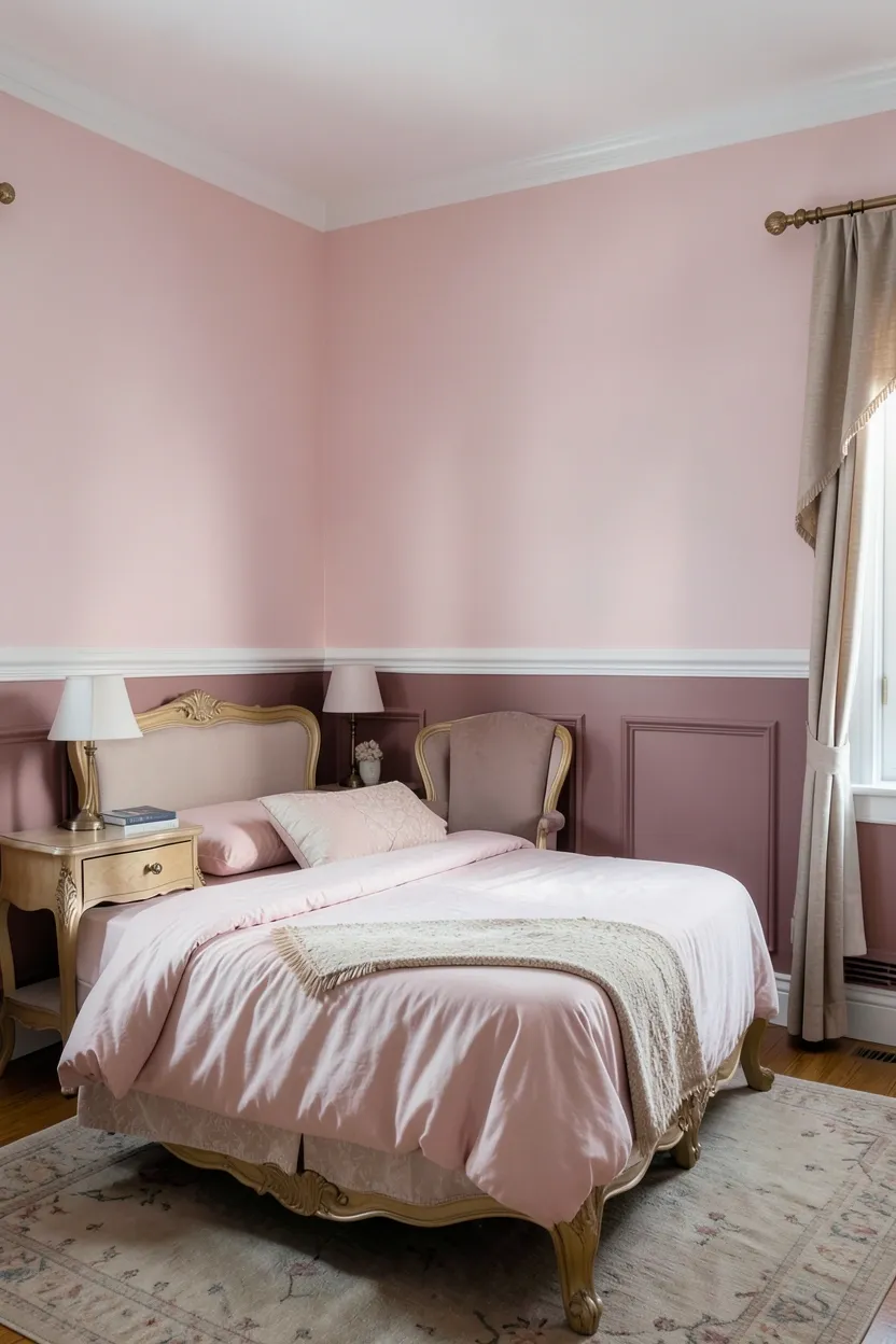 Two-Tone Pink Walls with Chair Rail