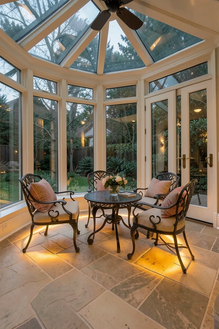 Year-Round Sunroom with Stone Flooring and Radiant Heating