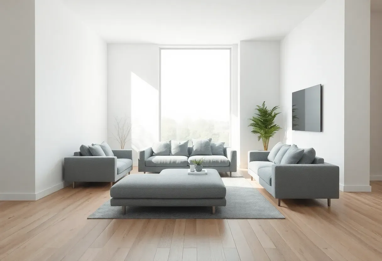 Minimalist living room with serene neutral palette and clean lines