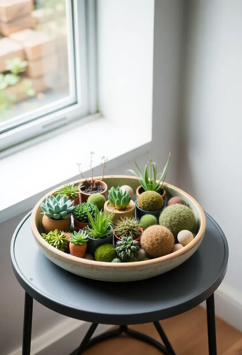 Round wooden tray with two stacked hardcover art books and a single white tulip in a slim bud vase on a marble coffee table