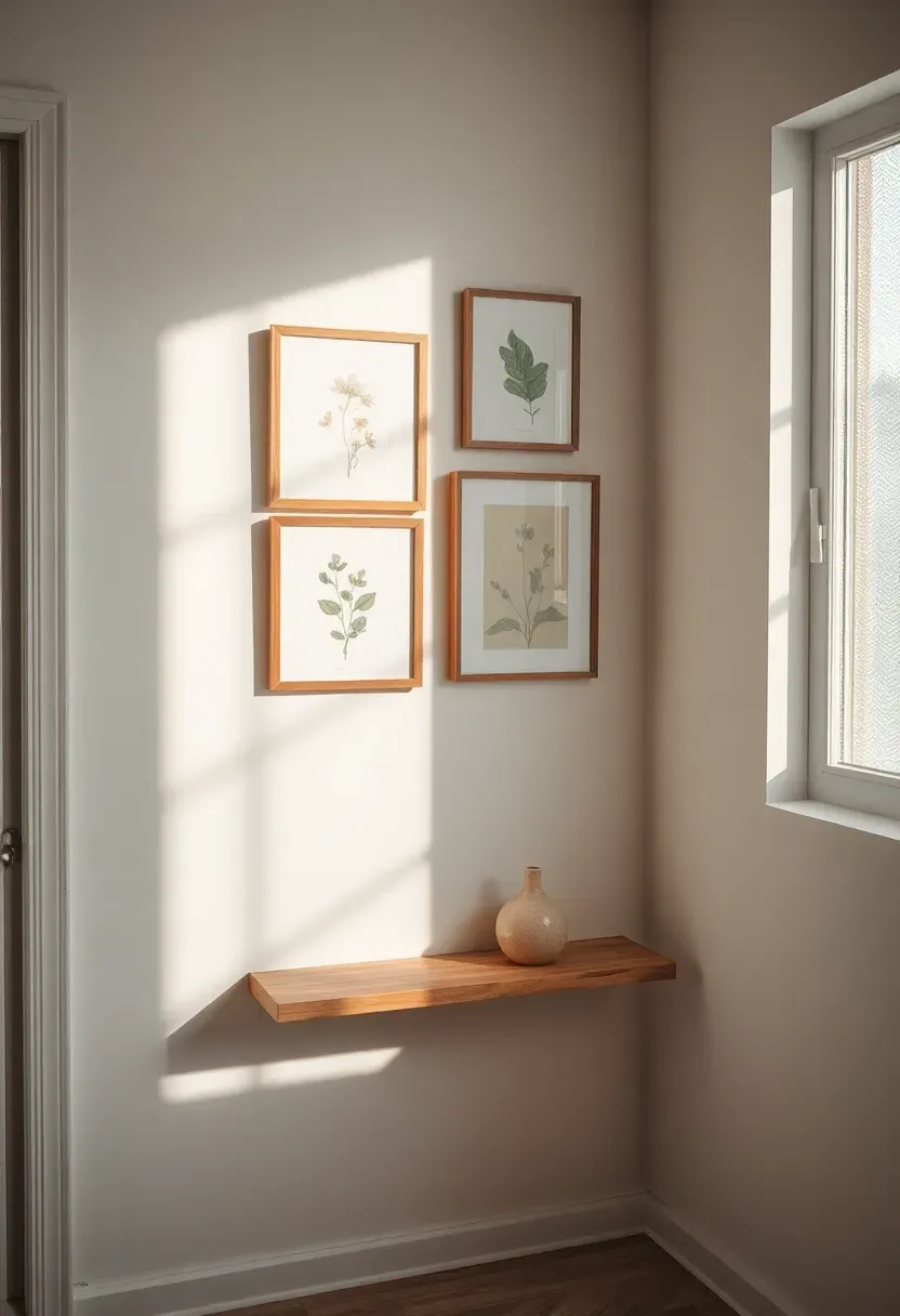 Gallery wall arrangement with mixed frames on a light neutral wall in an affordable room refresh