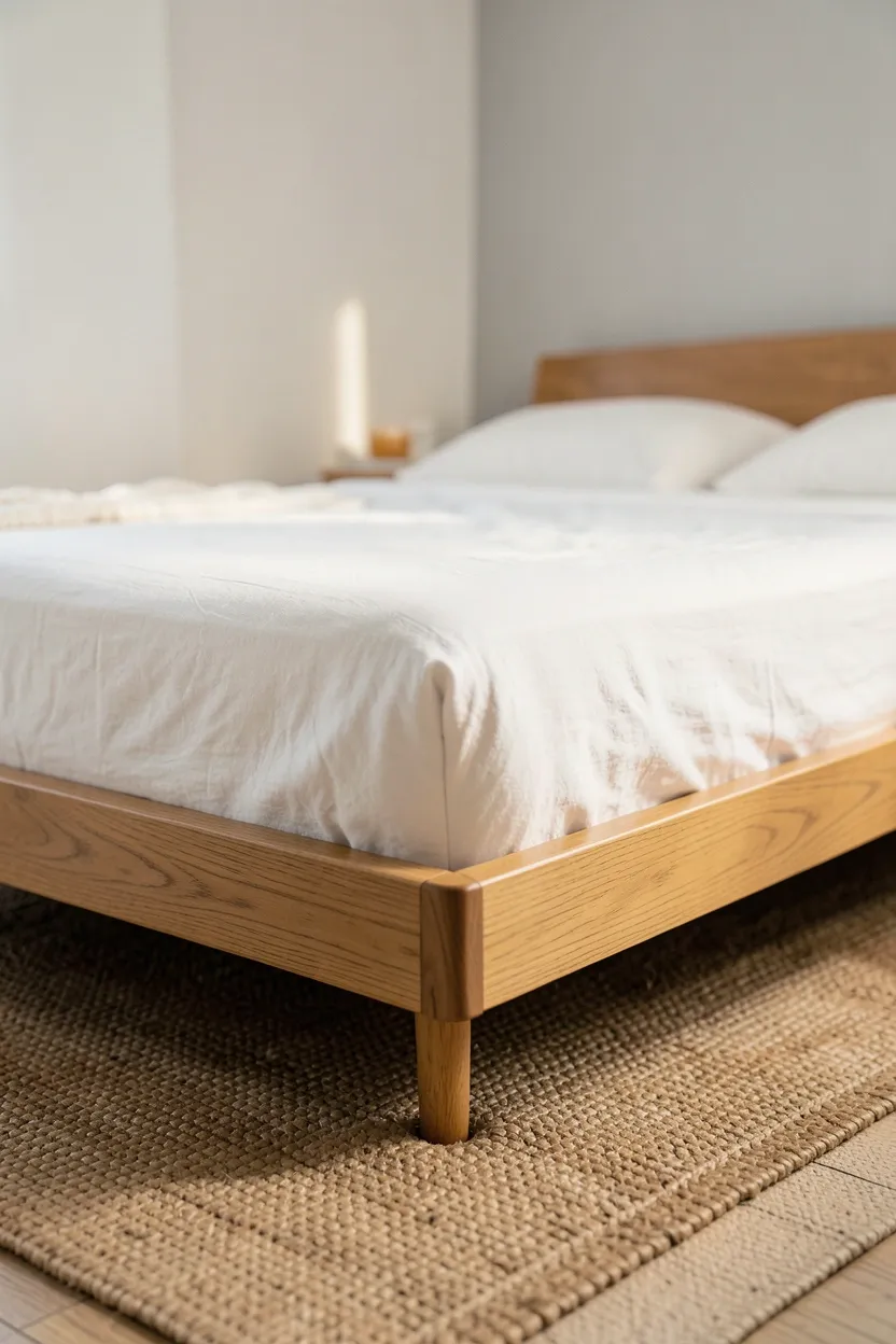 Compact Floating Bed with Warm Wood Underframe