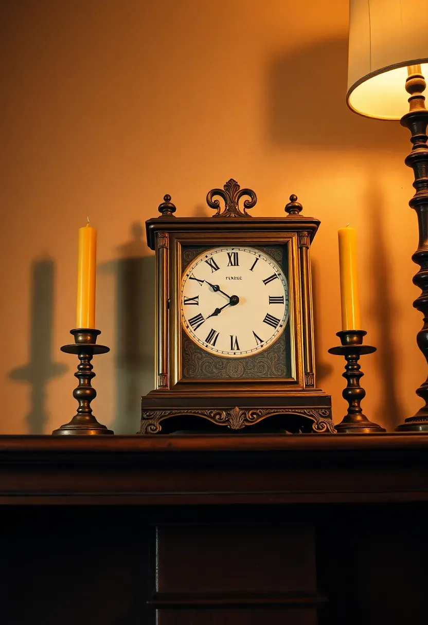 antique brass carriage clock as shelf focal point