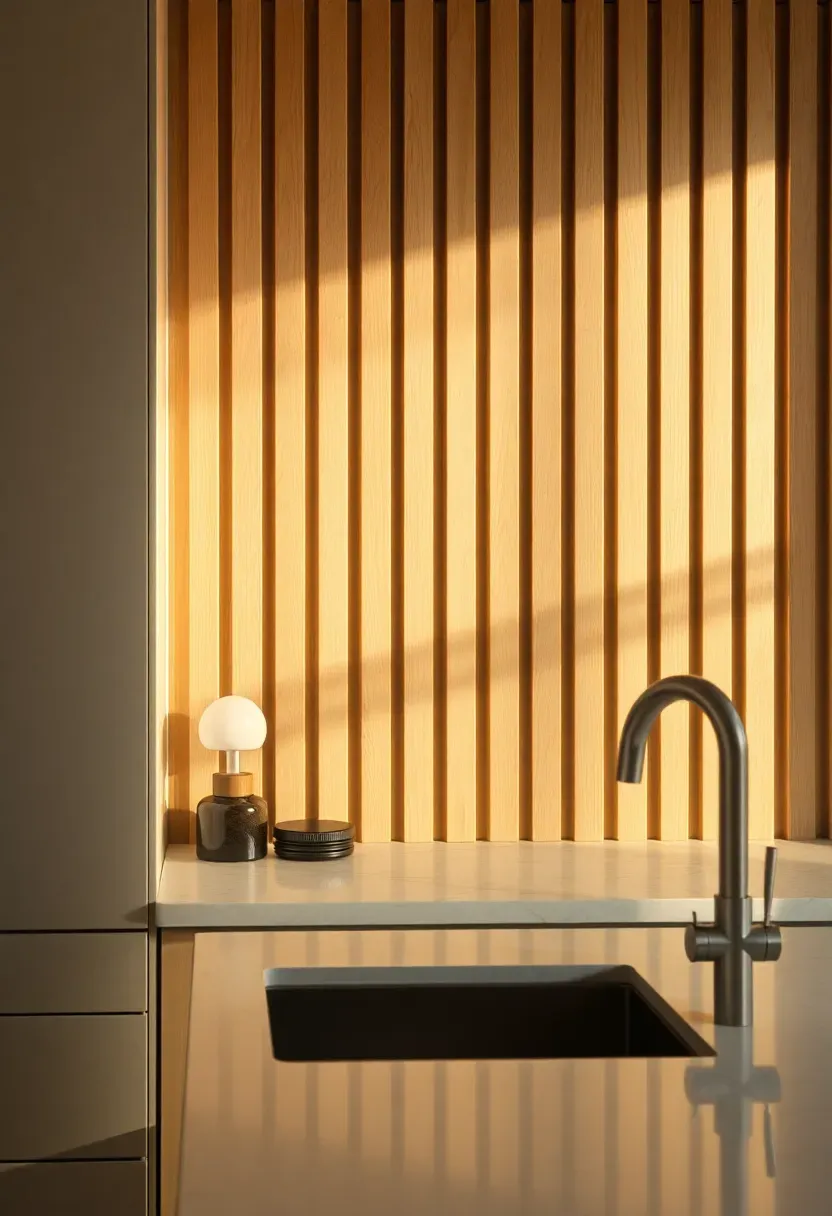 Vertical wood backsplash slats