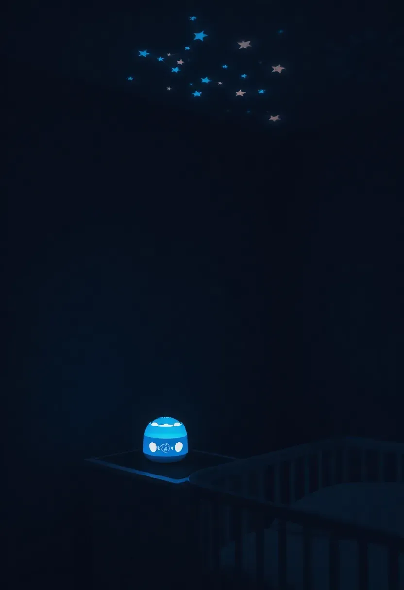 constellation night light projector casting stars on nursery ceiling in soft blue glow