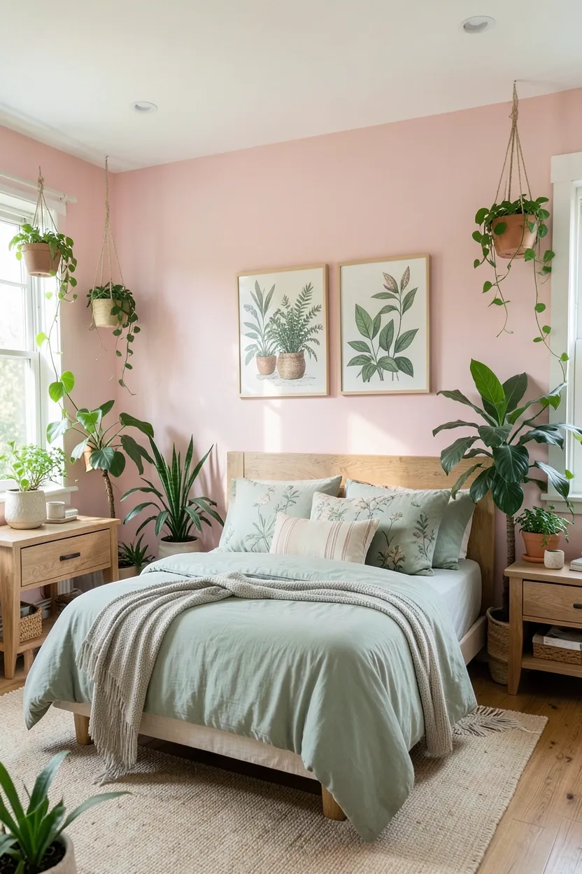 Pink and Sage Green Botanical Bedroom