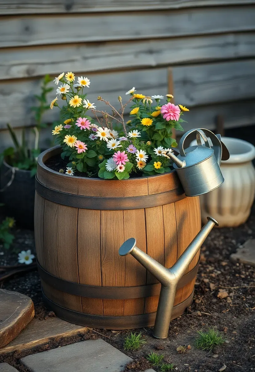 Oak barrel rain planter