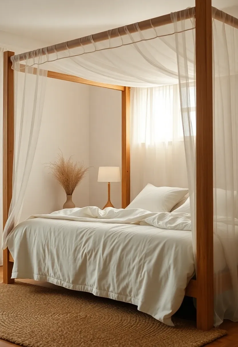 Light wood canopy frame with airy drapes