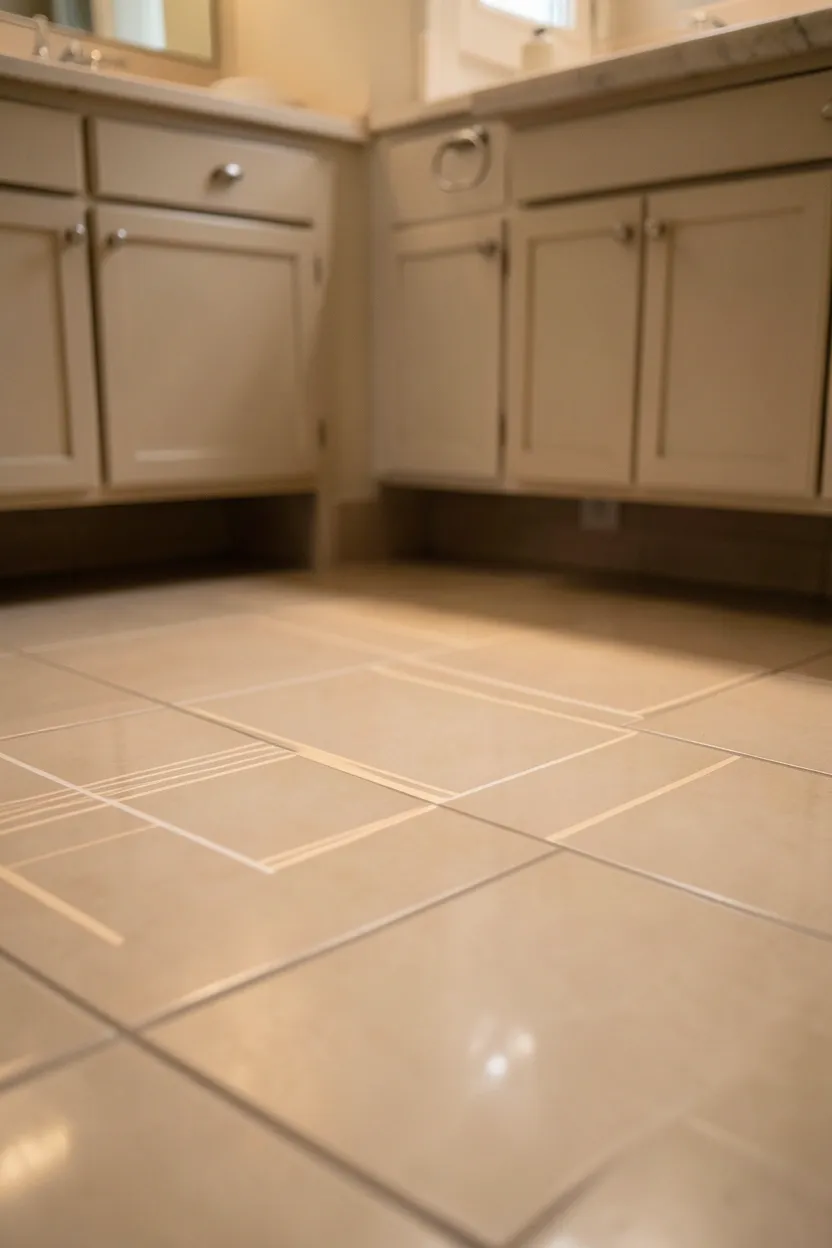 Warm beige tile bathroom floor with underfloor radiant heating for a cozy modern retreat