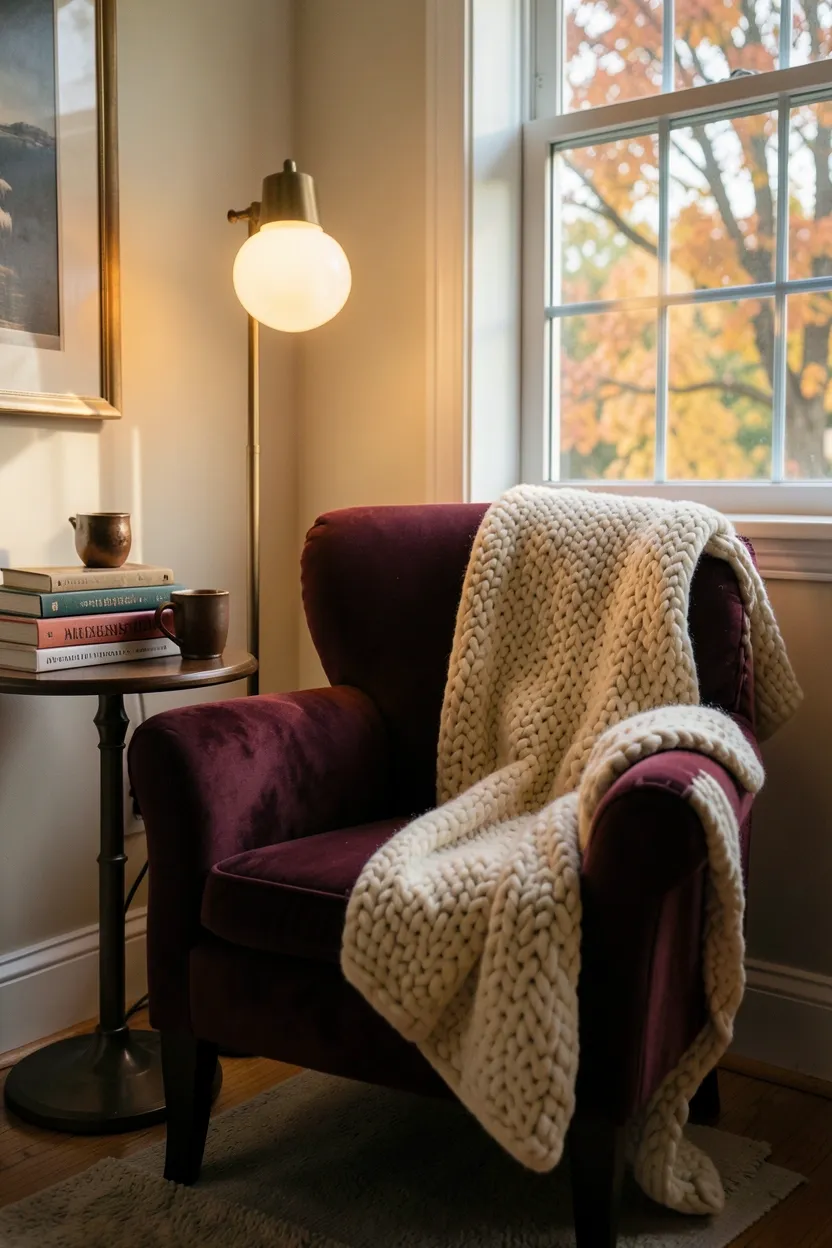 Cozy Reading Nook with Autumn Touches