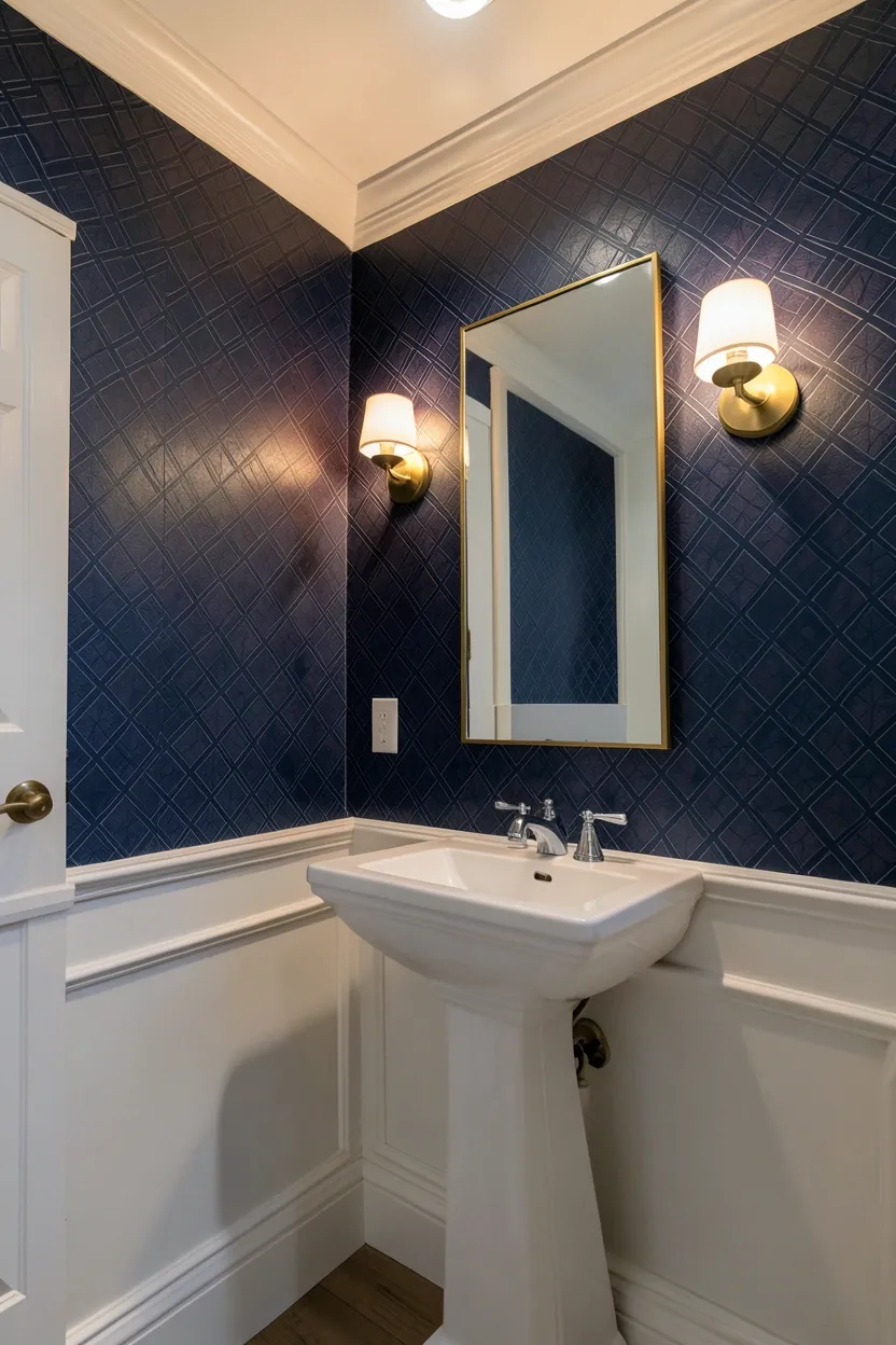Navy Wallpaper with White Trim