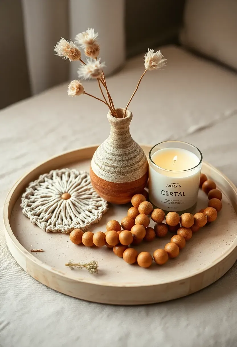 High-gloss black lacquered round tray with a faceted crystal paperweight, gold-rimmed cocktail glass with a single orchid stem, and small mirrored box