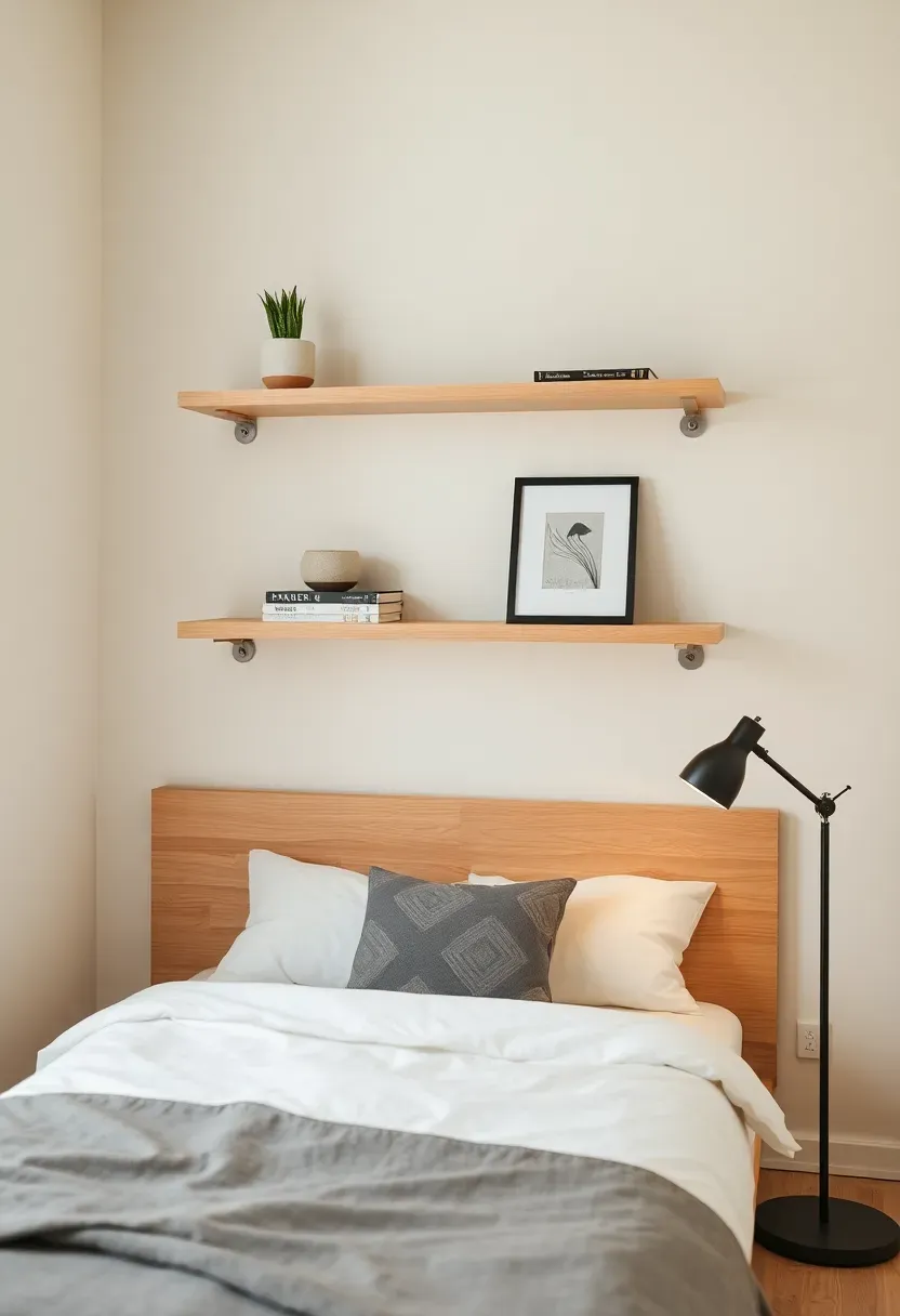 Minimalist Shelves Above Bed for Display