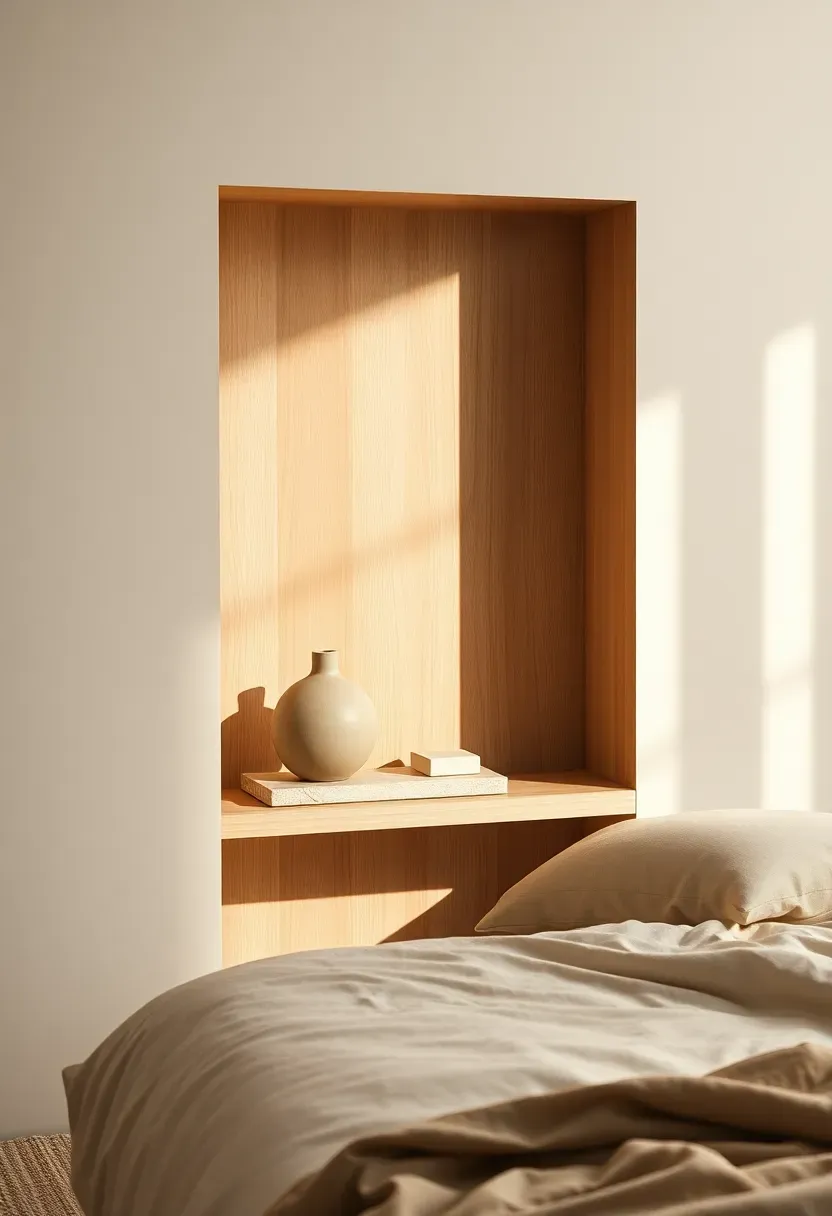 Open niche shelf with curated objects only