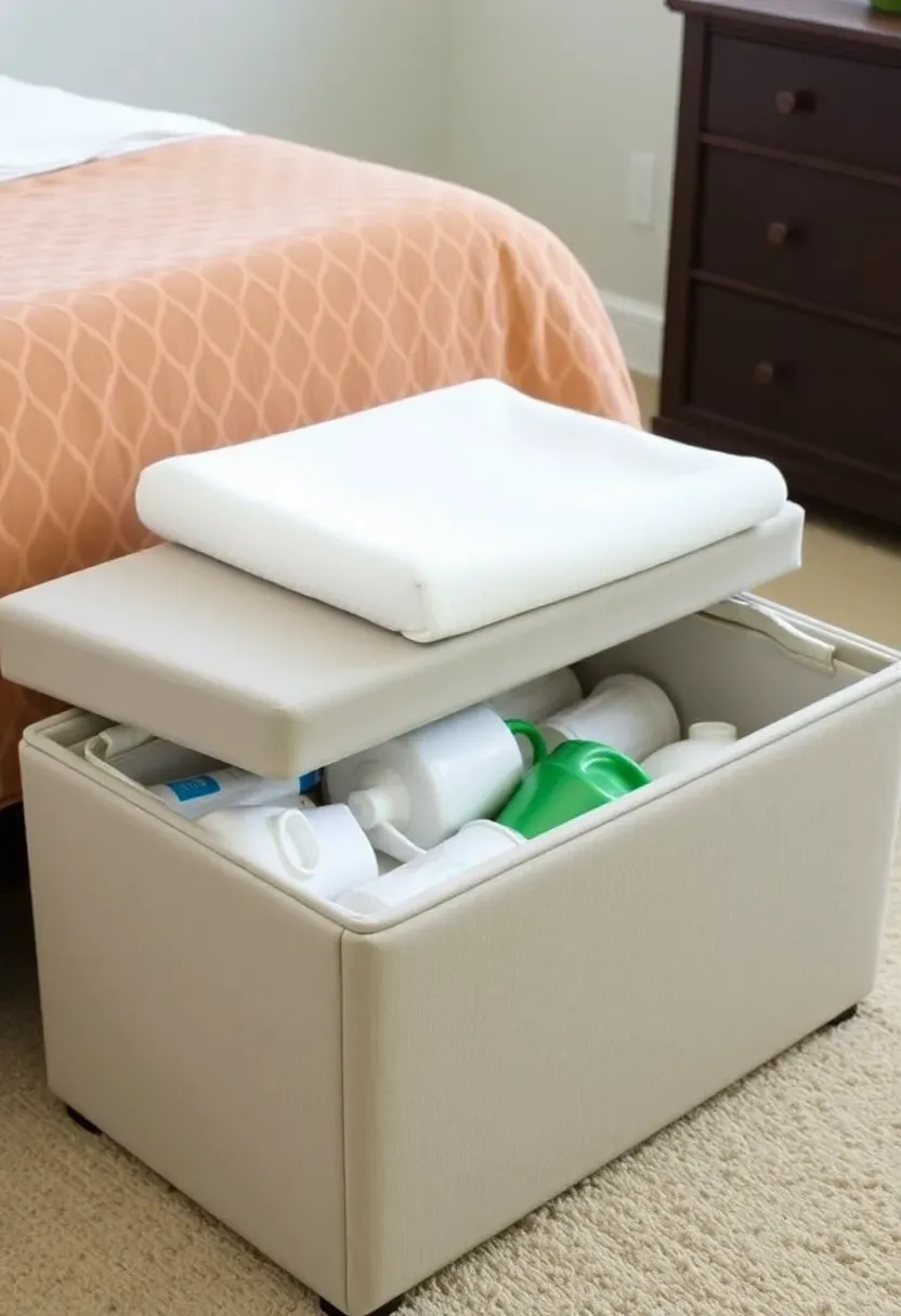 Low firm floor mattress in a bedroom corner on a woven rug with Montessori-style open baby zone bounded by a low gate in a rental