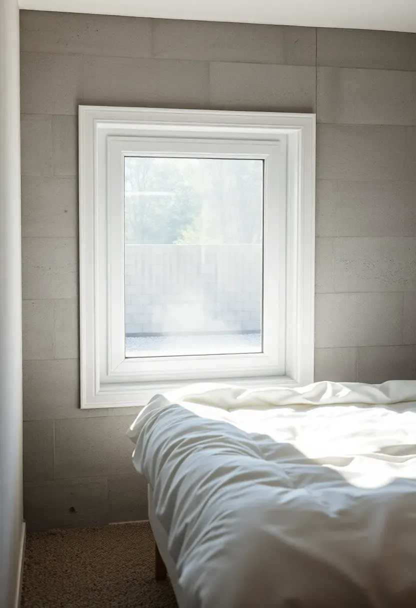 New egress window well with a large window installed in a basement bedroom, natural light flooding the space
