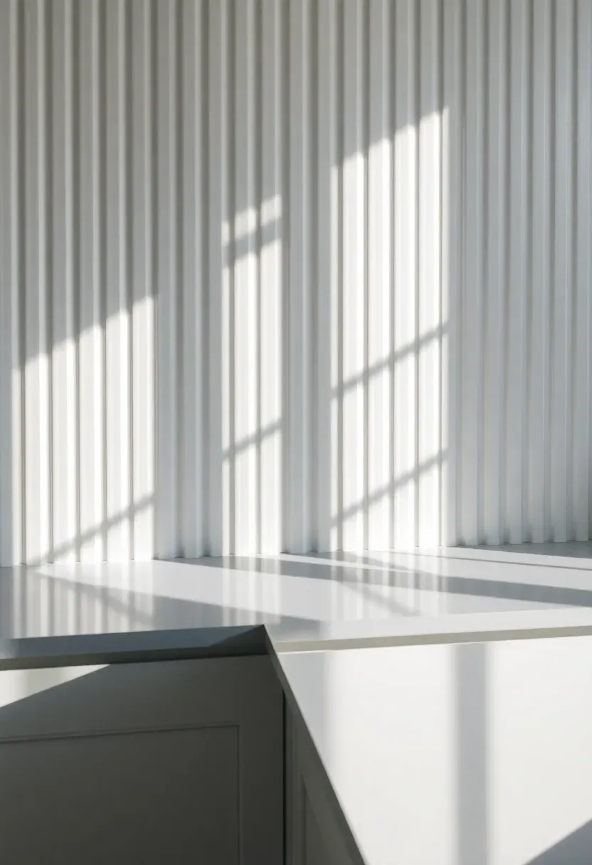 white fluted porcelain tile backsplash with vertical ribbing catching afternoon light in a contemporary kitchen