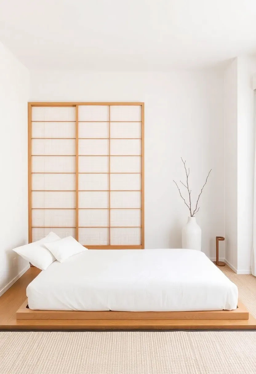 Japanese-inspired zen nursery corner with low platform and shoji screens