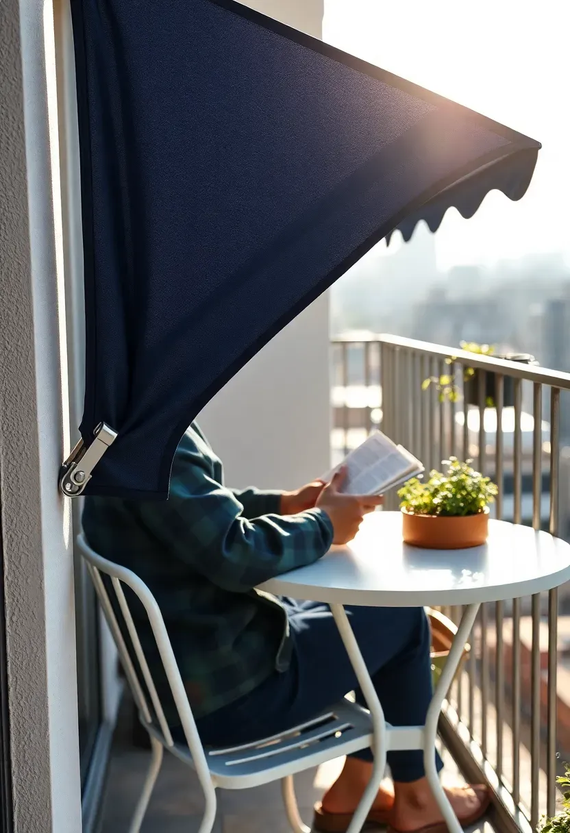 portable clamp-on canopy attached to a patio table providing instant shade