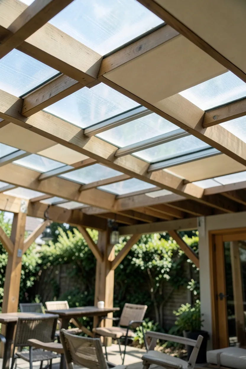 Rustic Pergola with Stone Fireplace